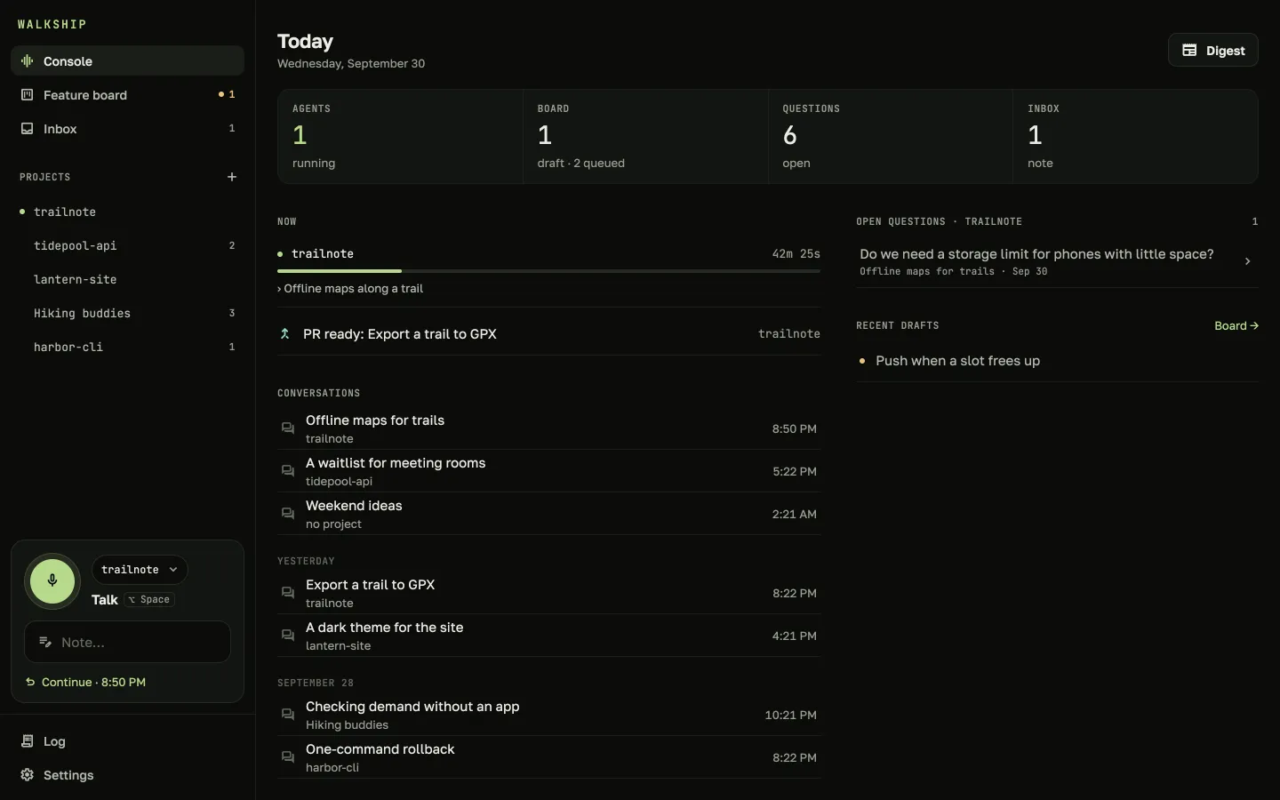 Walkship on the Mac: the console with agents, conversations and open questions